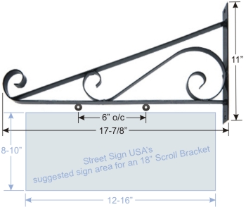 © Street Sign USA 18" Scroll Bracket For Hanging Signs Data Spec