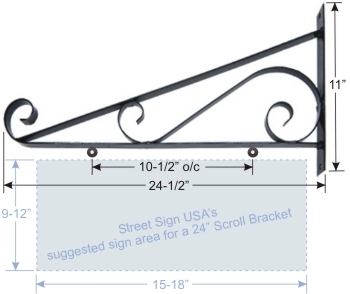 © Street Sign USA 24" Scroll Bracket For Hanging Signs Data Spec