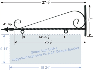 © Street Sign USA 27" Decorative Twisted Scroll Bracket For Hanging Signs Data Spec