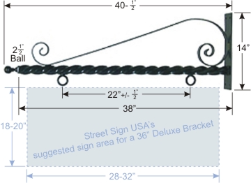 © Street Sign USA 41" Decorative Twisted Scroll Bracket For Hanging Signs Data Spec