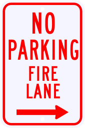 No Parking Fire Lane Sign with Right Arrow
