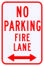 No Parking Fire Lane Sign with 2 Way Arrow