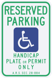 Arizona State Specified Disabled Parking Sign