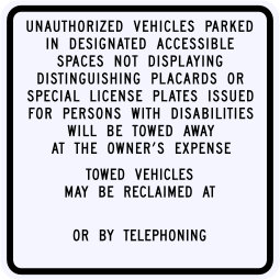 California State Specified Disabled Parking Advisory Sign Plaque