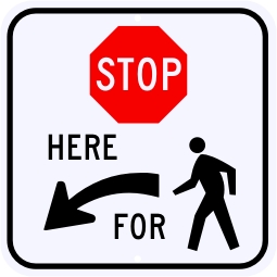 Stop Here For Pedestrians Symbol Sign, Left