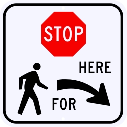 Stop Here For Pedestrians Symbol Sign, Right