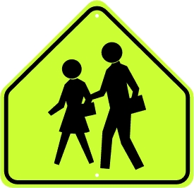 School Advanced Warning/Crossing Symbol Sign - Fluorescent Yellow Green