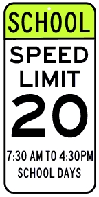 School Times Speed Limit 20 MPH Assembly Sign - Fluorescent Yellow Green