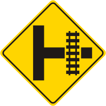 Rail Road Tracks w/ Side Road Symbol Sign
