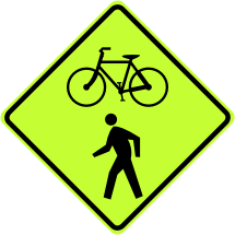 Bicycle/Pedestrian Crossing Symbol Sign - Fluorescent Yellow Green