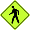 Pedestrian Crossing Ahead Symbol Sign - Fluorescent Yellow Green