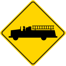 Fire Engine Station Crossing Symbol Warning Sign