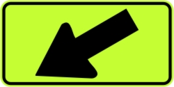 Directional Down Arrow Left Warning Sign - Fluorescent Yellow Green