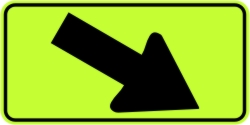 Directional Down Arrow Right Warning Sign - Fluorescent Yellow Green